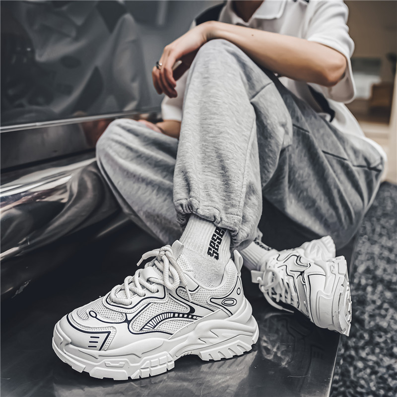 Men's versatile thick sole height increasing running wear-resistant breathable and casual shoes