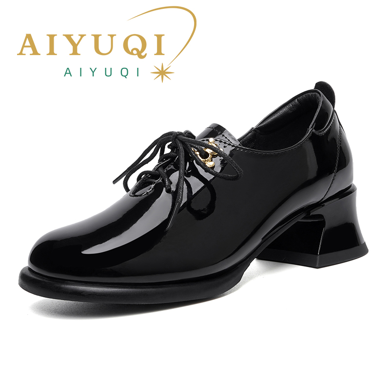 AIYUQI Women Dress Shoes Genuine Leather 2024 Fall New Round Head Ladies Office Shoes British Lace Up Women Loafers
