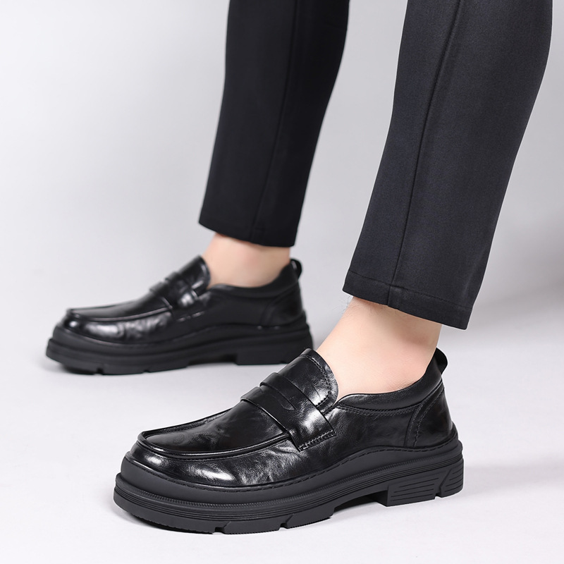 Casual Men's Shoes Genuine Cow Leather Thick Sole Fashion Loafers Mens Comfortable Driving Moccasins Men Outdoor Flats 4fbe