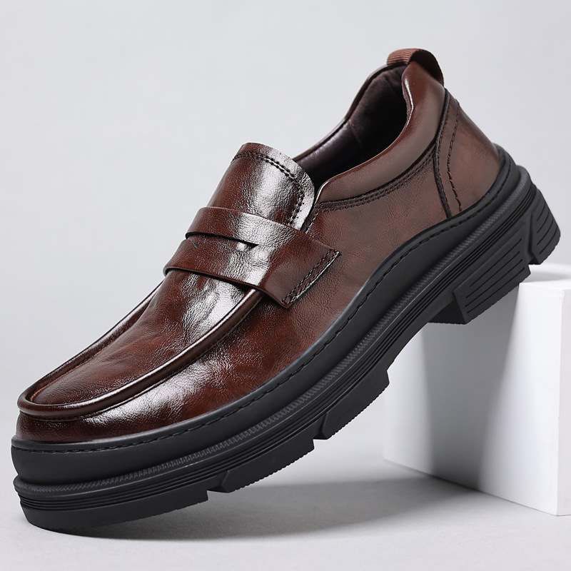 Casual Men's Shoes Genuine Cow Leather Thick Sole Fashion Loafers Mens Comfortable Driving Moccasins Men Outdoor Flats 4fbe