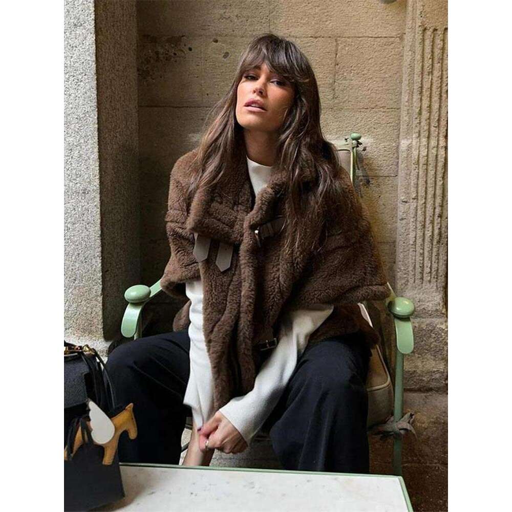 Bestseller Autumn New Brown Fluffy Furry Warm Jackets Classic Fashion Button Half Sleeve Women's Coat Casual Loose High Street Overcoats 8 Ddmyli - view 3