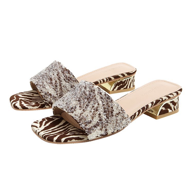 Zebra Print Chunky Heels Slippers | Trendy 2024 Women's Sexy Shoes 5a98
