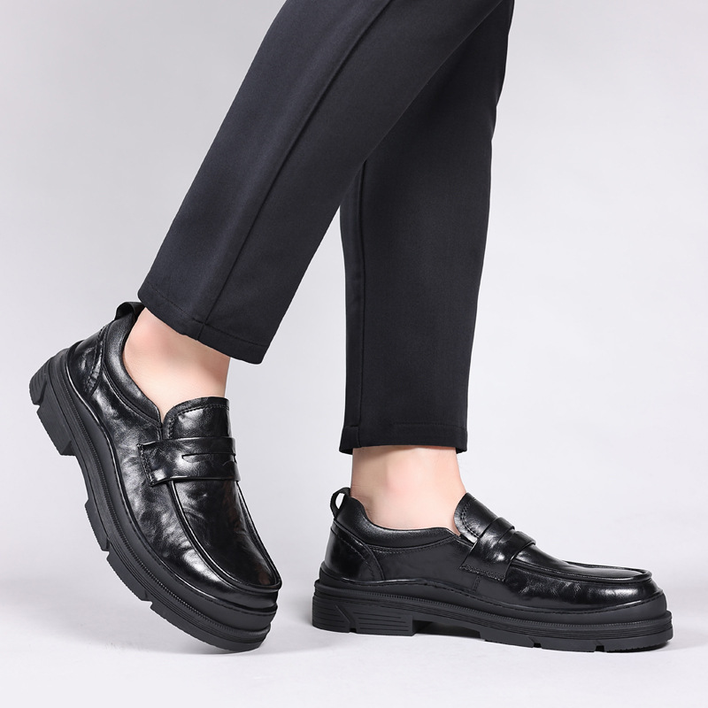 Casual Men's Shoes Genuine Cow Leather Thick Sole Fashion Loafers Mens Comfortable Driving Moccasins Men Outdoor Flats 4fbe