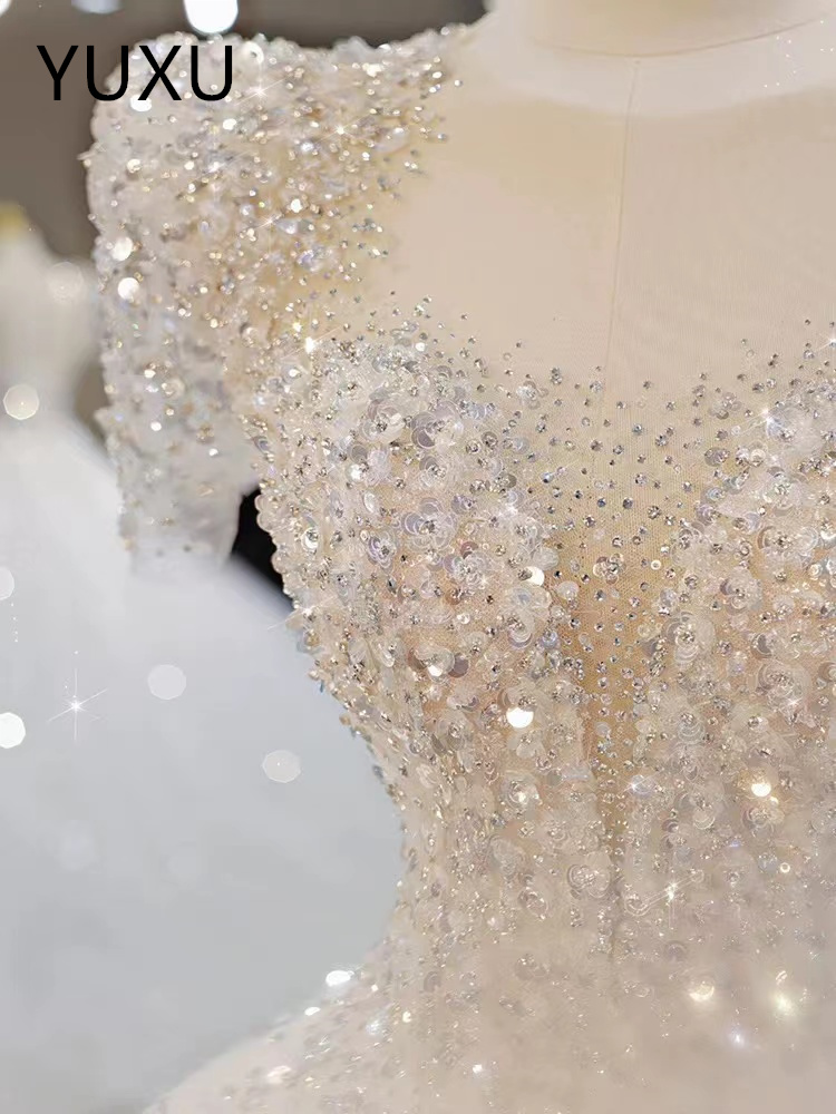 Elegant luxury Wedding Dresses Short Sleeves Lace Up A Line Court Train Custom Made boho Wed Dress Sweetheart Princess Illusion Applique Bridal Gowns 