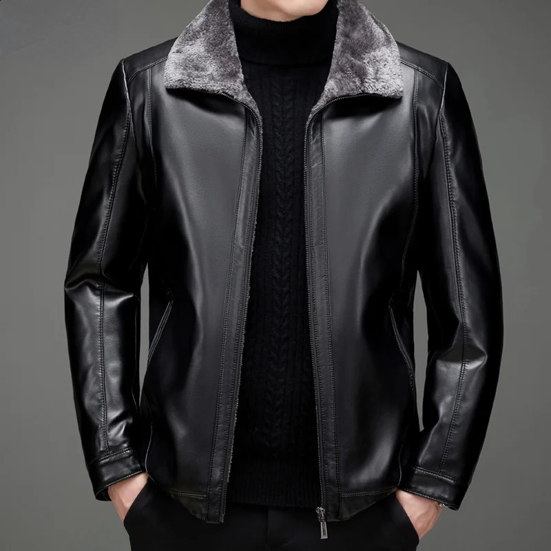 Genuine Leather Jacket Mens Winter Coats Plush Thick Warm Lapel Top Man Clothing Fall In Outwears Veste Cuire Homme FCY4422 240830