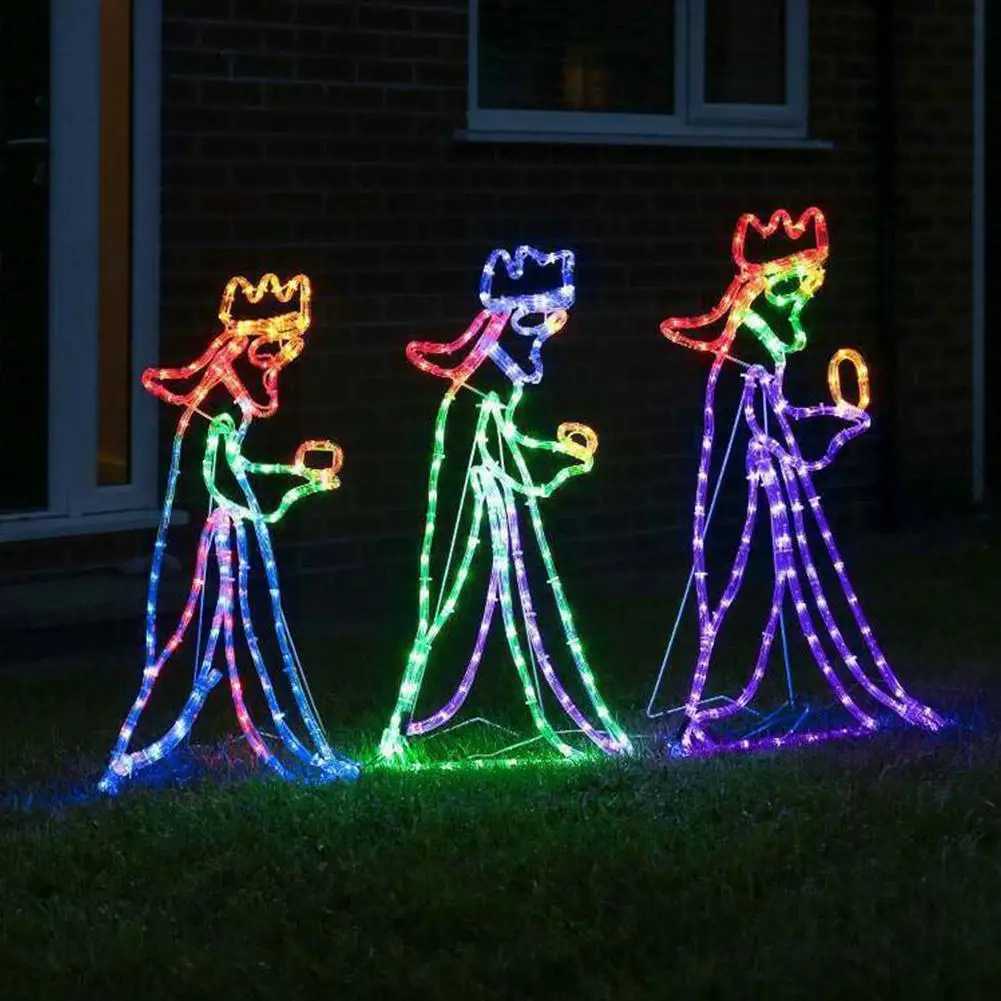 Christmas Decorations Outdoor Christmas LED Three Kings Silhouette Pattern Rope Decoration Wholesale Light Direct Shipping W7Z2 T240830
