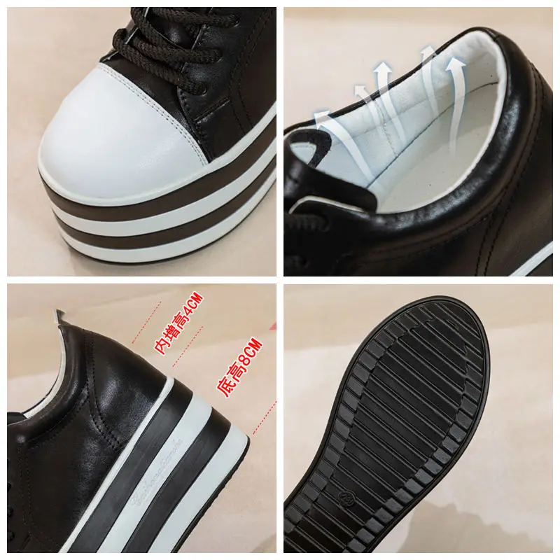 Fujin 12cm Genuine Leather Synthetic Women Autumn Spring Platform Wedge Women Fashion Sneakers Chunky Shoes Vulcanize Skateboard