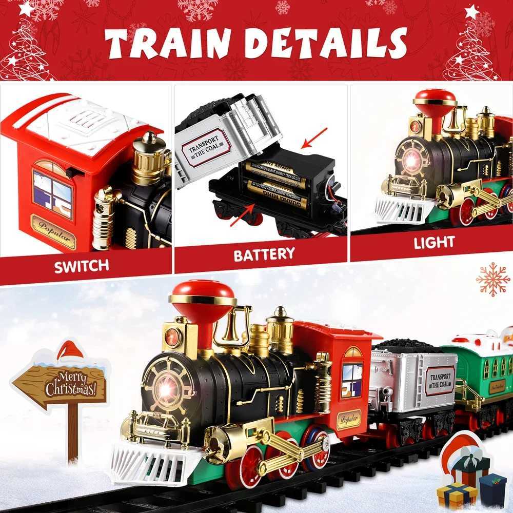 Christmas Decorations Christmas train set holiday mini train model with lights sound water steam railway kit electric tracks toys childrens gifts T240