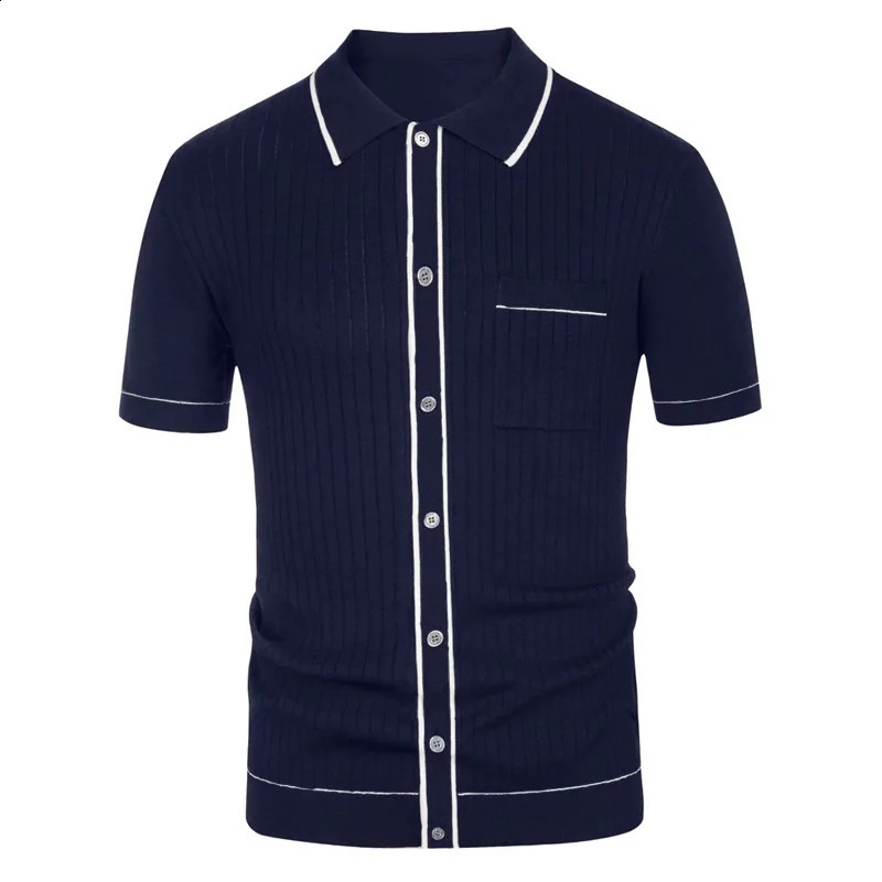 Men's Polos Mens Clothing Knitted Polo Shirt Casual Striped Button Down Solid Color Short Sleeve T-Shirt for Men Breathable M-3XL 240820