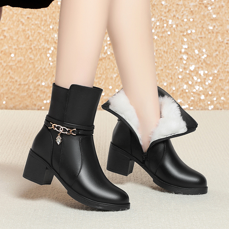 AIYUQI Women Snow Boots Winter 2024 New Genuine Leather Women Ankle Boots Round Toe Large Size Wool Women's Short Booties