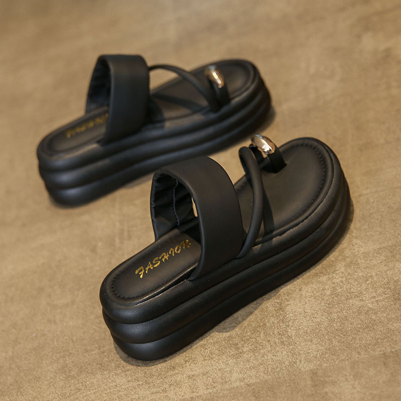 Summer Toe Ring 2024 Women Platform Design Slides Fashion Ladies Shoes Casual Slipper Indoor Non-slip Slippers
