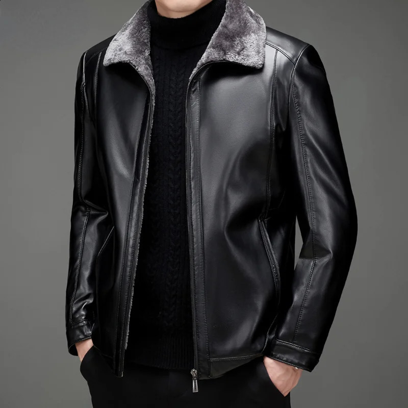 Genuine Leather Jacket Mens Winter Coats Plush Thick Warm Lapel Top Man Clothing Fall In Outwears Veste Cuire Homme FCY4422 240830