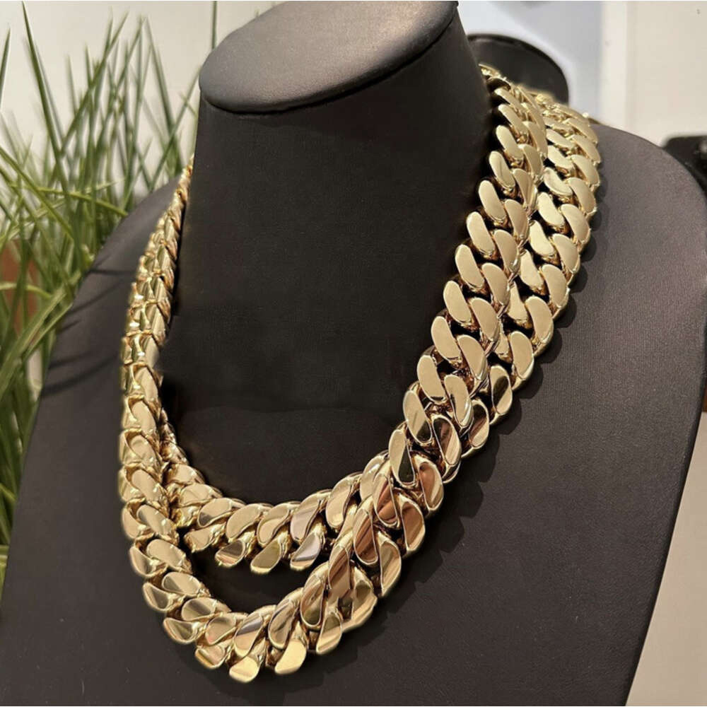 Top quality Hip Hop Jewelry Men Rapper Necklace 20MM Thick 14K Gold Plating 999 Sier Cuban Chain mihee