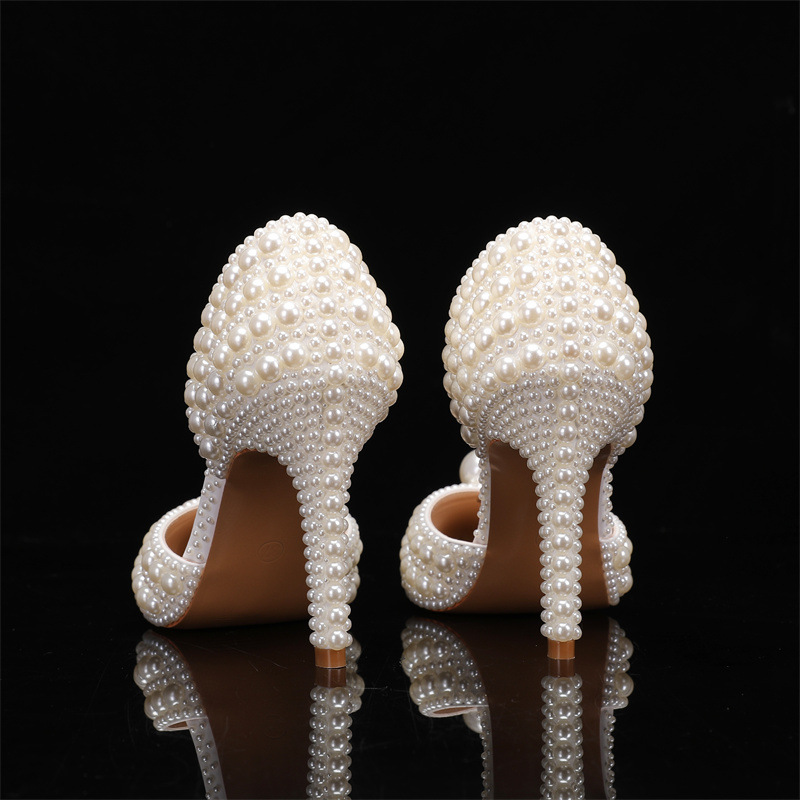 New All Pearl Shallow Mouth Summer Sandals Pointed Flat Bottomed/high Heeled Bride's Wedding Pearl Women Shoes Size 35-43