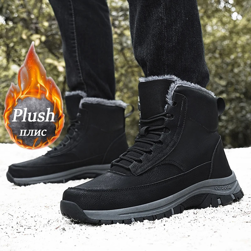 Mens Winter Snow Boots Waterproof Leather Sports Shoes Super Warm Mens Boots Outdoor Mens Hiking Boots Work Shoes Size 39-48 241105