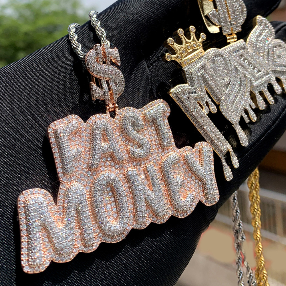 Hip Hop Large FAST MONEY Letters Pendant Necklace Jewelry Women Mens Rap Jewelry