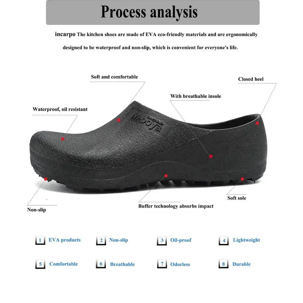 Non Slip New Kitchen Shoes, Breathable Chef Clogs Hot Flat Work Shoes Resistant Cook Footwear Plus Size