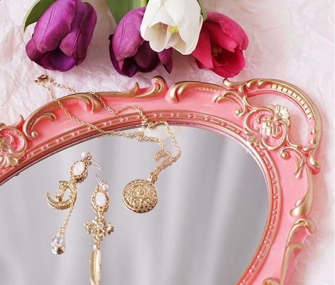 European Decorative Plate Storage Tray Oval Plate Jewelry Display Rotary Candy Decor Tray Mirror Decorative Make Up Mirror 240830