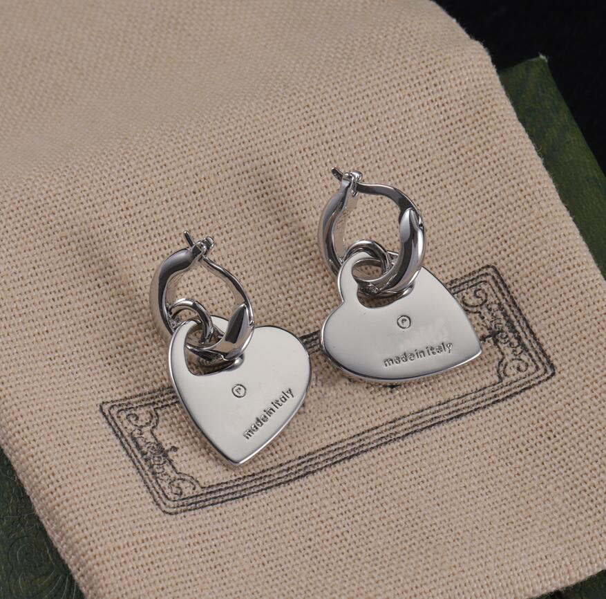 Simple Designer Silver Plated Hoop Earring Fashion Chic Heart Letter Dangle Earrings Brass Eardrop for Women Wedding Party Jewelry Gift
