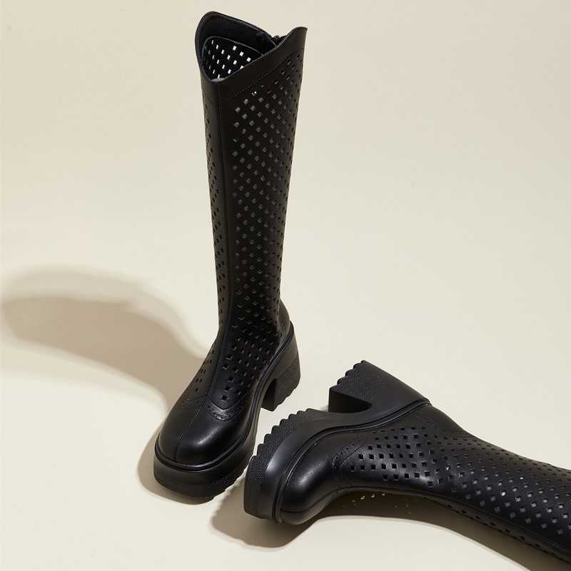 Mesh AIYUQI 2024 New Genuine Leather High Heeled Summer Platform Knight Boots Women d1e7