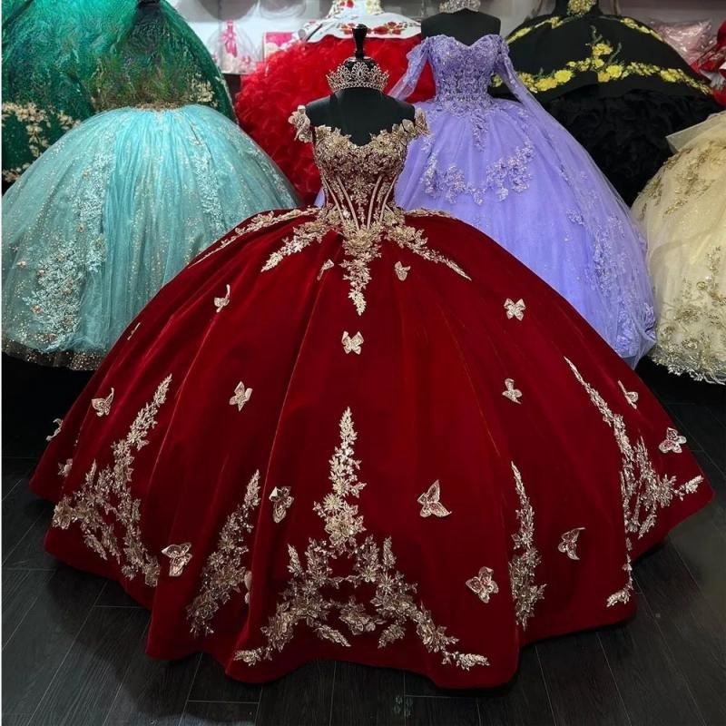 Bury Quinceanera Dresses with Cape Beads Gold Butterfly 3D ral Applique Sweet 16 Birthday Party Ball Gowns Lace up Vestidos De XV Anos
