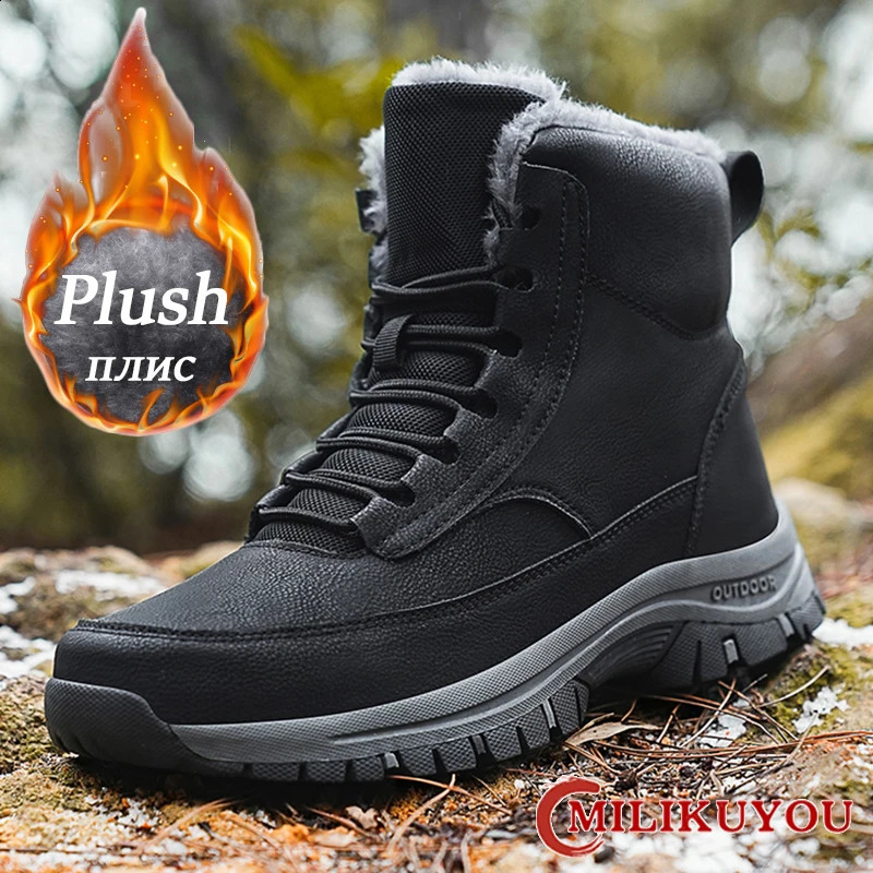 Mens Winter Snow Boots Waterproof Leather Sports Shoes Super Warm Mens Boots Outdoor Mens Hiking Boots Work Shoes Size 39-48 241105