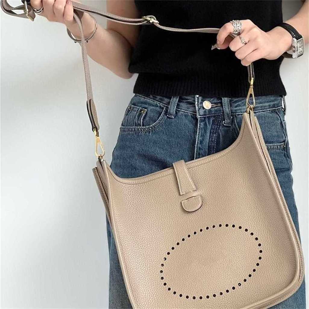 designer bag Tote genuine leather Handmade wax thread Evelyn bucket cowhide and lychee pattern commuting single shoulder small square miniLK4S