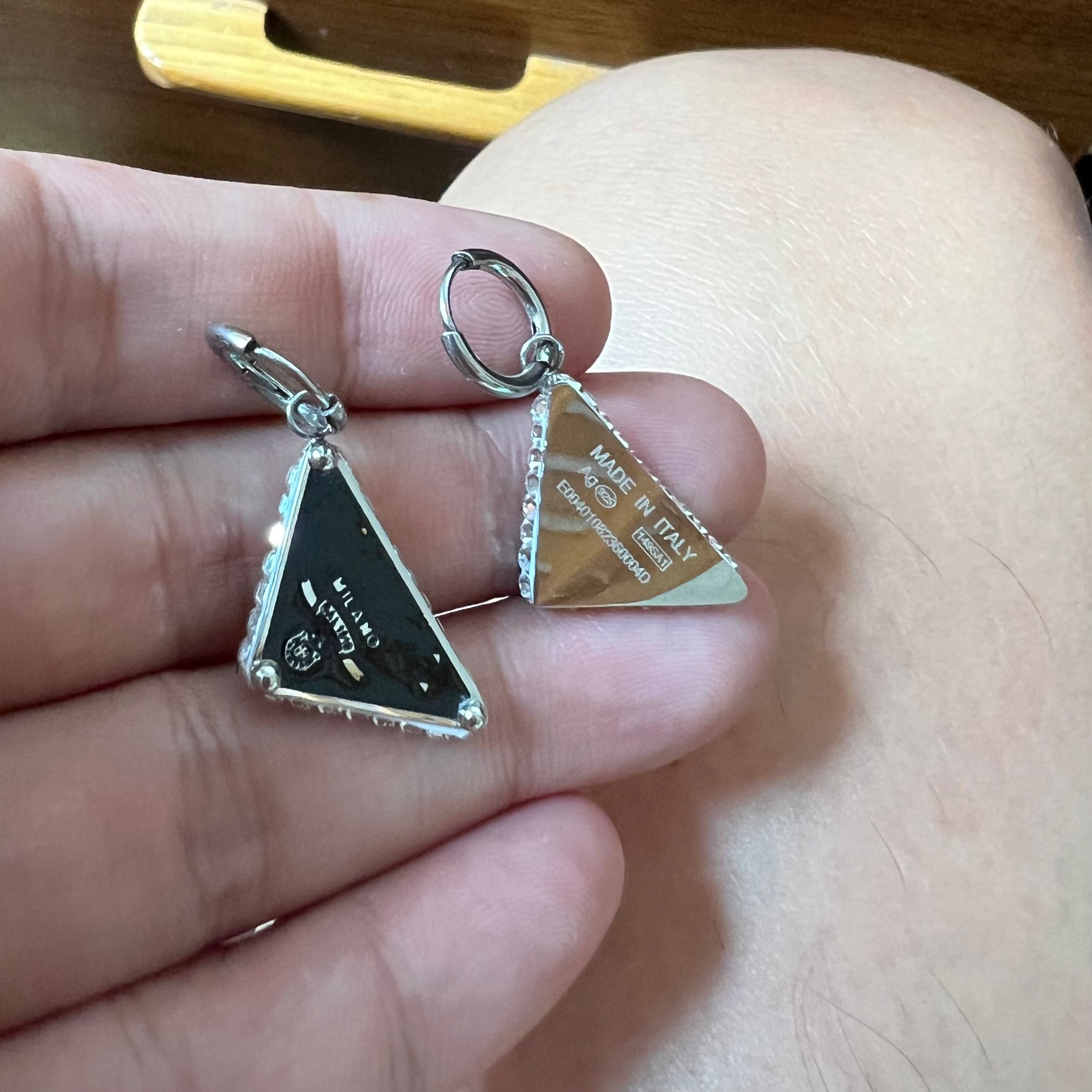 High polished 18K white gold silver diamond Tri-angle designer black white stud women men letter P logo engrave earrings 316L stainless steel girls wedding jewelry