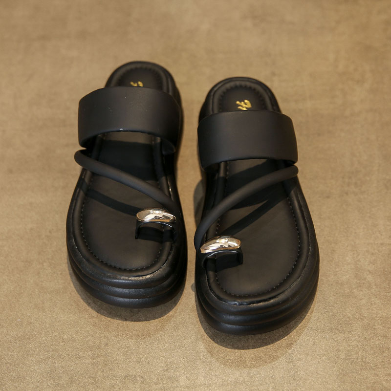 Summer Toe Ring 2024 Women Platform Design Slides Fashion Ladies Shoes Casual Slipper Indoor Non-slip Slippers