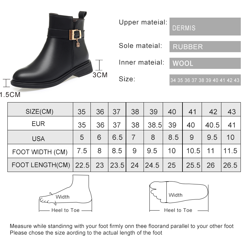 AIYUQI Women Marton Boots 2024 Winter Genuine Leather Women Snow Boots Large Size Non Slip Wool Warm Women's Short Booties