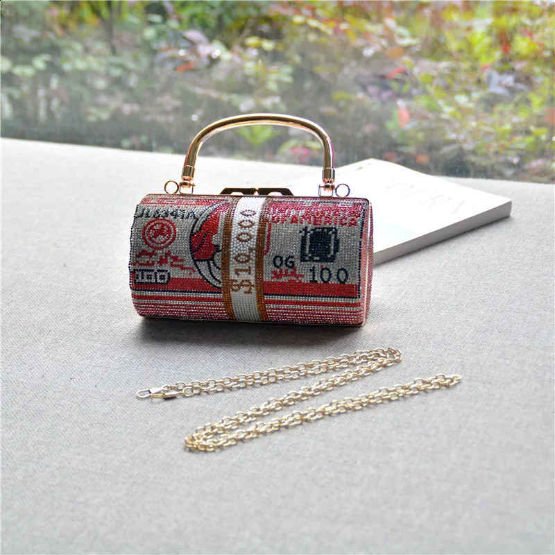 Full of diamonds small cylinder shoulder women bag set with diamonds Fashion dollar bag rhinestone dinner bag saco 240830