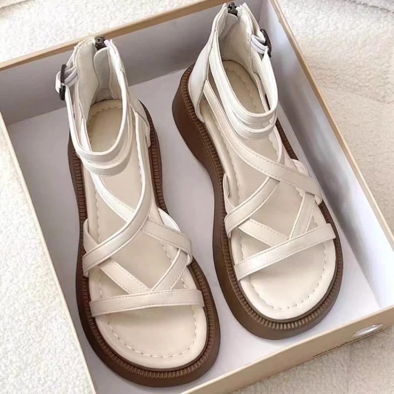 Dress Shoes Thick Heel Women Sandals Women's Hollow Open Toe Fashion Casual Female Designer Flat Roman Summer 2024