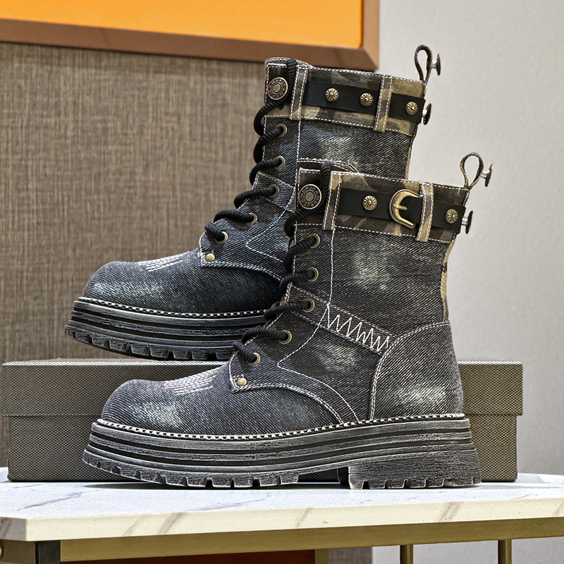 AIYUQI Motorcycle Boots Women Fall 2024 New Denim Women's Ankle Boots Platform Vintage British Style Cargo Boots Ladies