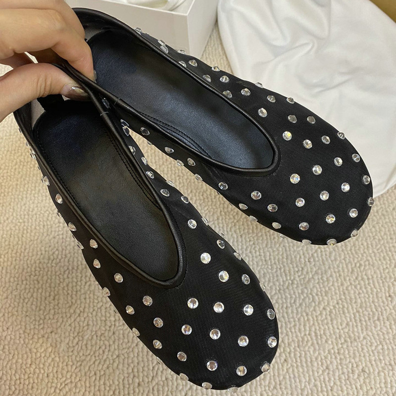 Fashion Crystal Women Ballet Flats Mesh Dance Flat Shoes Casual Driving Walking Loafers Espadrilles Ladies Slip-on Lazy Shoes