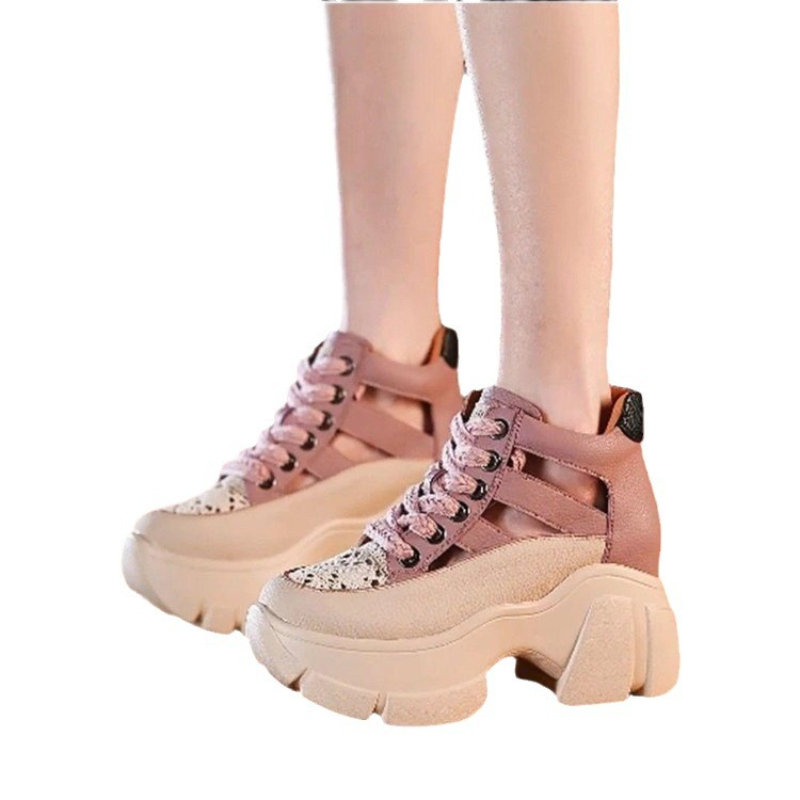 2025 new Hollow Sandals Wedge Heels Leather Sneakers Women High Platform Beach Gothic Punk Casual Breathable Walking Slippers f0e8