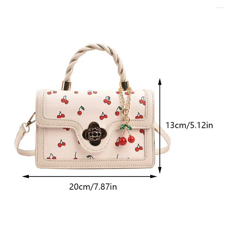 Cherry Bag 2024 Pattern Sweet Square Small Satchel PU Leather Women's Handbag Adjustable Strap Chain Shoulder Ladies Daily Totes