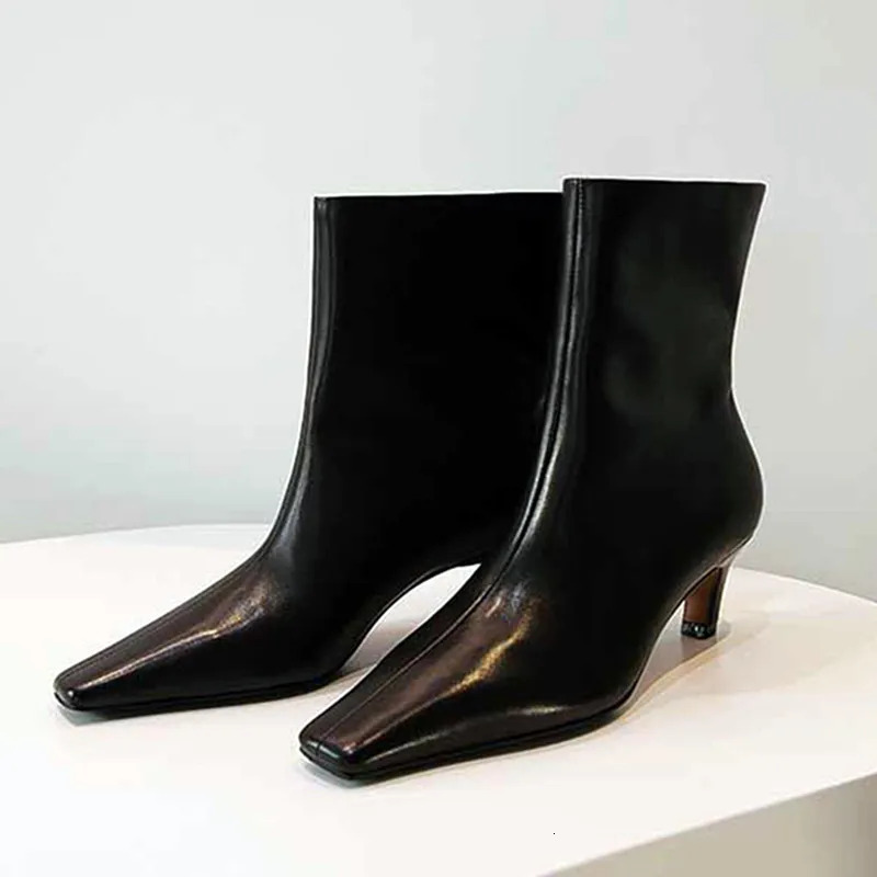 Thin Low Heel Ankle For Women Autumn 2025 Black Elegant Women's Boots Soft Leather Design Square Toe Botas Mujer