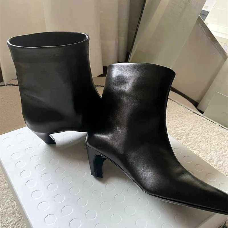 Thin Low Heel Ankle For Women Autumn 2025 Black Elegant Women's Boots Soft Leather Design Square Toe Botas Mujer