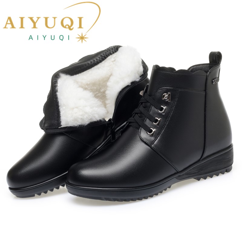 AIYUQI Women Winter Boots Genuine Leather 2024 New Lace-up Women Wool Boots Non-slip Plus Size Women Snow Boots