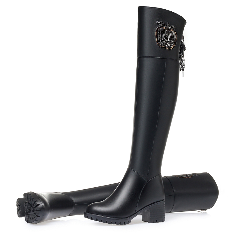 Women Thigh High Boots Genuine Leather 2024 New Winter Wool Warm Women Boots Large Size Over-the-knee Boots Women