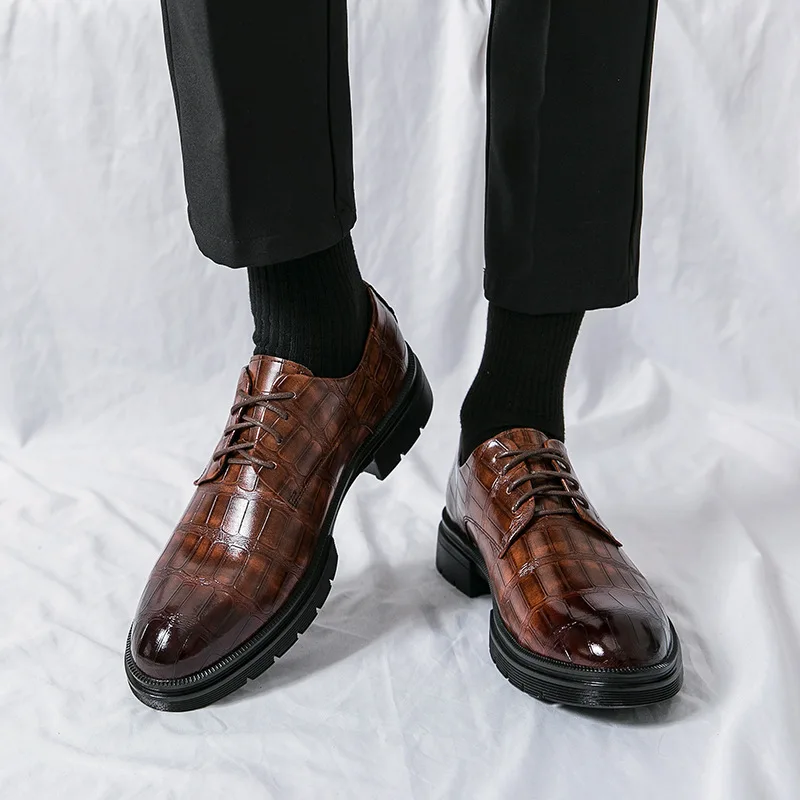 Mens Dress Men's Formal Original Leather Italian Skin Shoes for Men Elegant Casual Business Social Male Shoe 032d