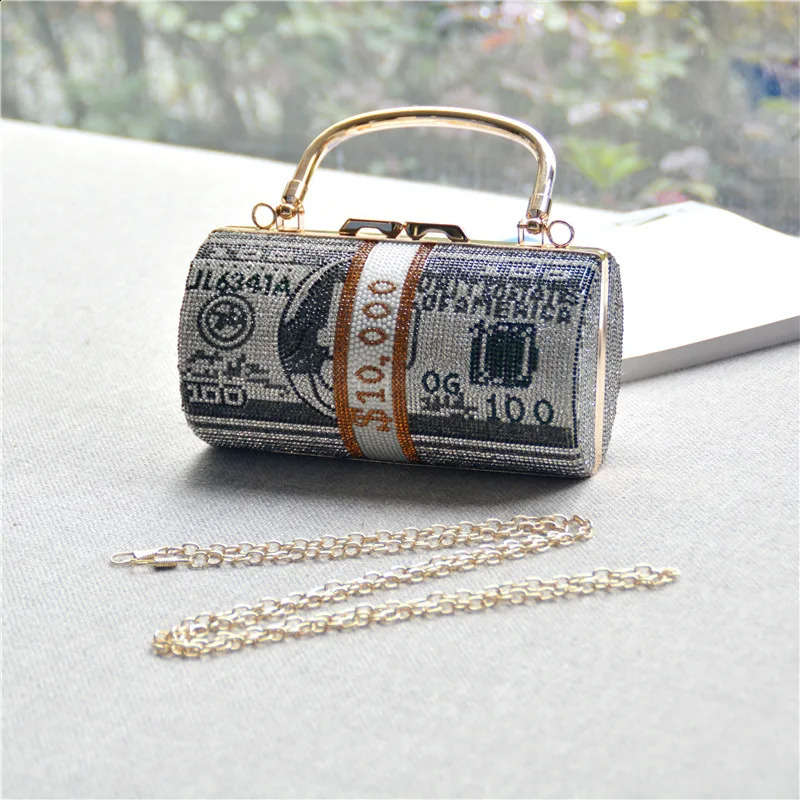 Full of diamonds small cylinder shoulder women bag set with diamonds Fashion dollar bag rhinestone dinner bag saco 240830