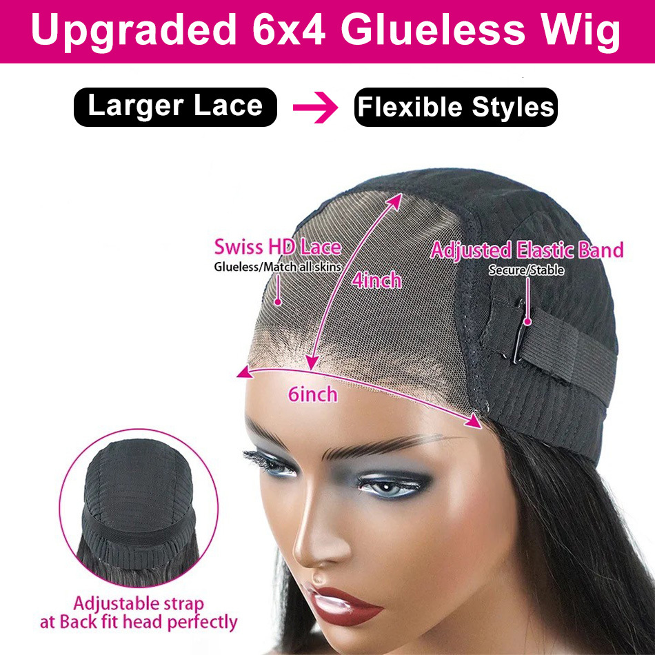 6X4 Wear Pre-Cut Ready To Go Glueless Wigs Straight Lace Front Human Hair Wig For Women
