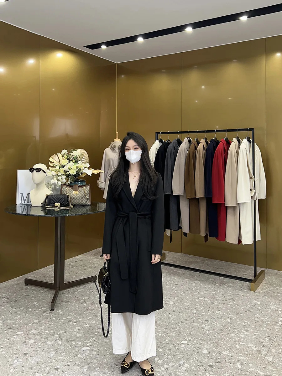Autumn and winter fashion high-end long style luxurious double-sided cashmere coat womens Hepburn style sheep woolen coat 240830