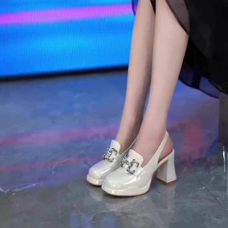 Women Chunky Platform High Heels Pumps Female Summer Patent Leather Shoes Woman Luxury Rhinestone Design Ankle Straps Party Shoe
