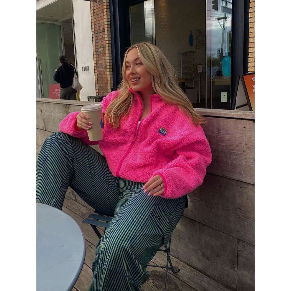 2024 Lamb Wool Zipper Pocket Women's Jacket Fashion Long Sleeved Warm Short Coat Autumn Lady Casual High Street Outerwear 8
