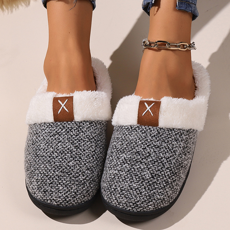 Thicken Warm Plush Cotton Women 2024 Winter New Flat Heels Closed Toe Home Slippers Woman Non Slip Fur House or Shoes 8561