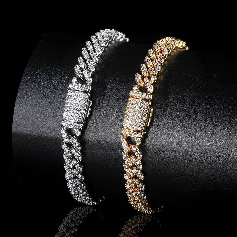 Top jewelry Bangle 8mm White Gold Sterg Sier VVS Moissanite Dia Cuban k Chain Bracelet Iced Out Mossanite Jewelry For Men Women dnlan