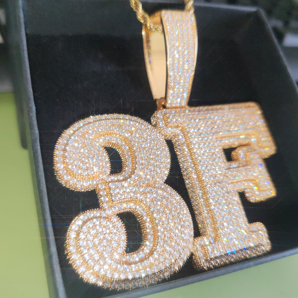 Custom A-Z 0-9 Numbers Letters Pendant Necklaces TopBling Cubic Zircon Real Gold Plated Mens Jewelry