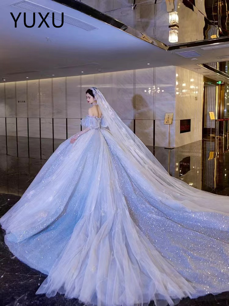 Elegant Arabic 2024 Wedding Dress Beaded Crystals Lace Detachable Train Bridal boho Wedding Dress for Bride Lace Beaded Tiers luxury Organza shiny gow